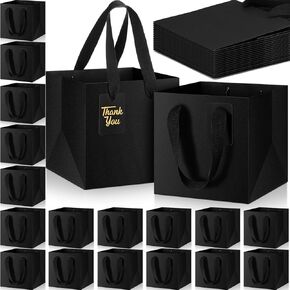 Windyun 50 Pcs Mini Paper Gift Bags with Handle 6 x 6 x 6'' Square Small Favor Bag with DIY Thank You Tag for Birthday Wedding Bridal Shower Bridesmaid Graduation Holiday Party(Kraft)