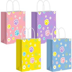 Kolldenn 24 Pcs Blue Dog Gift Bags with Handles Pastel Puppy Paw Daisy Pattern Small Paper Treat Goodie Bags Bulk for Blue Dog Party Supplies Puppy Themed Birthday Favors