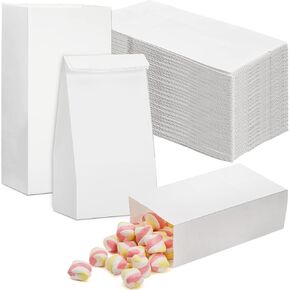 Foraineam 300 Pack Mini Paper Bags 3.5 x 2.2 x 7 inch Durable White Kraft Paper Snack Bag Paper Lunch Bag Small Cookie Favor Bags for Candies, Cookies, Fries, Bread, Popcorn