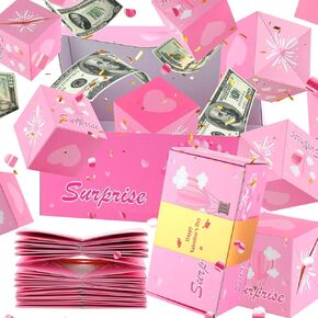 Surprise Gift Box Explosion for Money, Valentines Day Pop Up Money Box for Cash Gift, 12 Bounces Exploding Gift Boxes with Confetti, Anniversary Surprise Explosion Gift Box for Women Men Kids