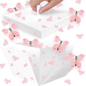 3D Pink Bow Flying Butterfly Explosion Gift Box, Pop Out Unique Exploding Surprise Box with 3D Ornament for Birthdays, Wedding, Pink Bow Party Decorations (A)