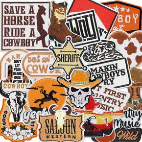 23Pcs Western Iron On Patches, Cowboy Embroidered Patches for Hats, Cowboy Sew On Applique Patches for Jackets Backpacks, Clothing, Jeans, DIY Accessories (Brown) in Saudi Arabia