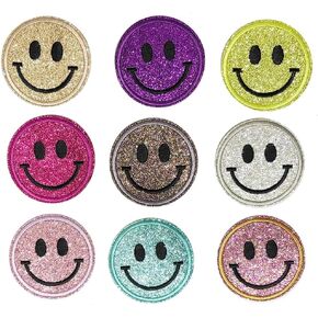 Sequin Happy Face Patch Kids Girls Patch Sewing on/Iron on Patch Applique DIY Craft Embarrassment Applique Patches (Mixed Colors,2.2''(56mm)), CC-P005