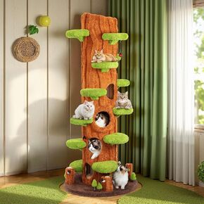 88.6 Inches Extra Large Cat Tree, Multi-Level Climbing Cute Tree Cat House,All-in-One Tall Cat Tower with Scratching Post,Real Solid Wood Cat Tree,Multi-Level Furniture Activity Center