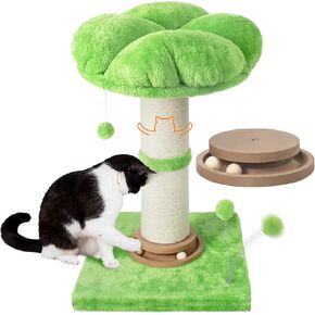 Scratching Post 25 Inch Tall Cat Scratcher for Indoor, Small Cat Tree with Bed, Dia: 4.7'', Removable Flower Perch for Kittens and Large Cats