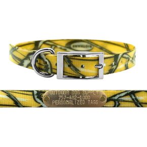 Outdoor Dog Supply's 3/4" Wide Pattern D Ring Dog Collar Strap with Custom Brass Name Plate (Pink Camo)