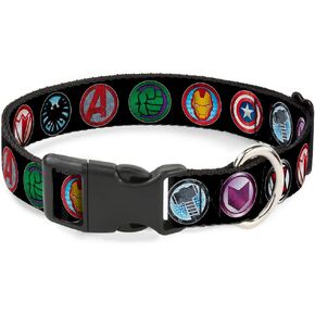 Buckle-Down Dog Collar Plastic Clip Buckle - 9-Avenger Icons Black/Multi Color - 1" x 11-17 Inches