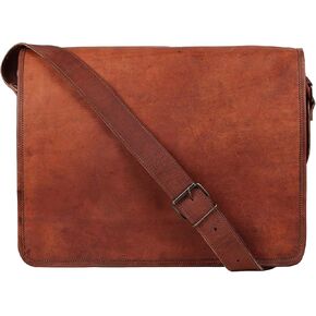 15" Mens Genuine Vintage Brown Leather Messenger Bag crossbody Shoulder Satchel School Laptop Bag Briefcase Bag