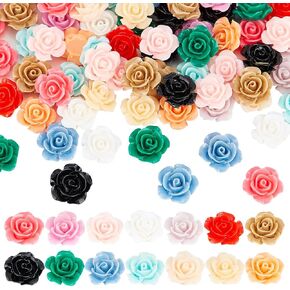 HOBBIESAY 112Pcs 14 Colors Resin Rose Flat Base Jewelry Mini Rose Flat Base Loose Beads Floral cabochon Craft Beads Suitable for Cell Phone Case Photo Frame Scrapbooking and Jewelry Making