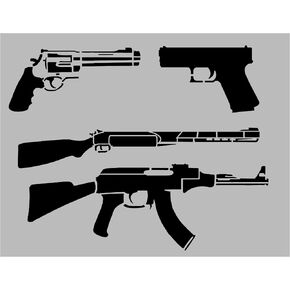 Guns Pistol Rifle Shotgun Revolver Reusable Stencil (8.5" x 11" Sheet) for Painting on Walls, Wood, Arts and Crafts (My Custom Stencils)