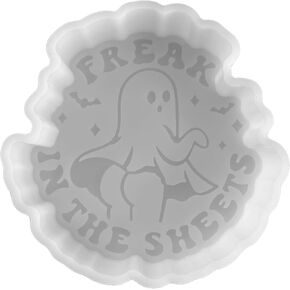 Freak in The Sheets Ghost Boo Silicone Car Freshie Mold Halloween Funny 4.1x4.1x0.8" Boujee Fall Pumpkins Black Cat Aroma Beads Oven Safe