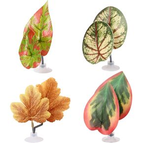 4pcs Betta Leaf Hammocks Bed, Adjustable Plastic Plant Pad Betta Fish Tank Decor with Suction Cup & Bracket for Four-Eyed Silk Fish Guppy to Rest (Green, Brown)