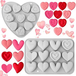 2 Pack 3D Valentine Heart Candle Silicone Mold for Soap Craft 22 Holes Heart Shape Molds for Epoxy Plaster DIY Gift Supplies for Wedding Anniversary