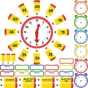 45 Set Telling Time Bulletin Board Clock Labels for Classroom Telling Time Poster Clock Practice Bulletin Board Classroom Clock Set Clock Poster for Classroom Home Parties Bedroom Decor