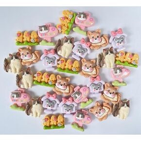 Cat Resin Embellishments, 30 Pieces Kitty Puppy Design Resin Flatbacks for DIY Handicraft, Phone Case,Scrapbooking (Pink)