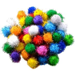 LoveinDIY Arts Craft Glitter Poms Balls Pet Toy Balls Party Decorations- Assorted Color (1.18 Inch with Glitter Tinsel- 50 Pack)