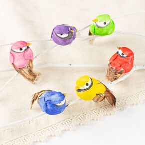 Factory Direct Craft Package of 24 Tiny Assorted Bright Color Miniature Mushroom Birds for Indoor Embellishing, Crafting and Creating. Size: 1-1/8" L x 7/8" H