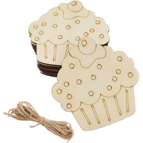 30 Pack 4 Inch Wood Cupcake Crafts Unfinished Wood Birthday Cupcake Cutouts Wooden Cupcake Hanging Ornaments DIY Cupcake Craft Gift Tags for Home Party Decoration Craft Project