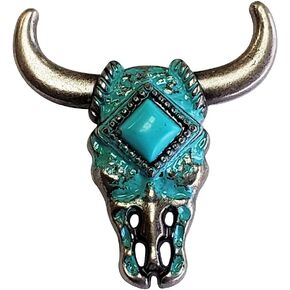 1 1/2" Hilason Western Horse Concho Antique Nickel with Turquoise Steer Head Turquoise