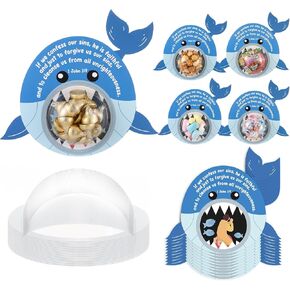 24 Sets Jonah and The Whale Candy Cards with Plastic Domes DIY Christian Whale Sunday School Crafts Religious Candy Holder Cards for Summer VBS Supplies Fun Church Family Activities