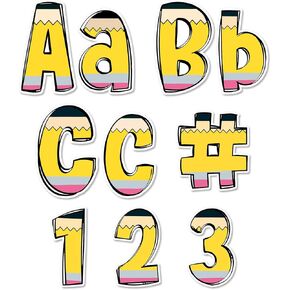 219 Pcs Back to School Bulletin Board Letters Pencil Alphabet Number Symbol Paper Cutouts First Day of School Decoration Letters Combo Set for Home Classroom Party