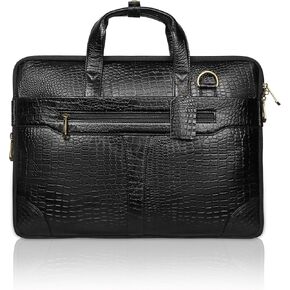 Croco Leather Laptop Briefcase for Men,Waterproof Travel Messenger Bag with Adjustable Strap for Office & College
