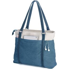 Laptop Tote Bag for Women - Lightweight Canvas Bag - 15.6 Inch Laptop - Large Capacity - Blue