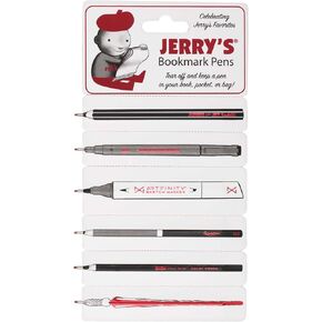 Jerry's Artarama Bookmark Pen - Black Ballpoint Pen Set - 6 Slim, Lightweight Flat Edge Pens - Flat Pen for Book Lovers & Crossword Gifts - Perforated, Breakaway Design