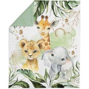 UNIQUE Safari Quilting Panel 29x39 in, Elephant Pattern, Baby Quilt, Cotton Sateen Fabric, White, Grey, Green, Pink
