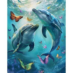 XTXGERL Paint by Numbers Dolphin for Adults, Acrylic Oil Painting by Numbers Kits for Beginner with Paintbrushes Brushes Art Crafts Canvas for Home Decor 16x20 inch / 40x50 cm