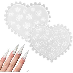 Silicone Nail Molds 2 PCS, Nail Silicone Mold 3D, Nails Charm Molds for Resin & Epoxy, DIY Nail Art Accessories, Reusable, Tiny Flower+ Bow, for Nail Art Decorations