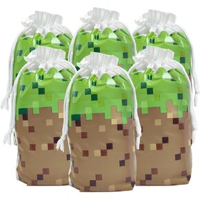 48Pcs 7 x 10Inch Pixel Miner Favor Bags Pixel Themed Treat Goodie Bags for Birthday Party Supplies Video Game Party Candy Bag for Kids