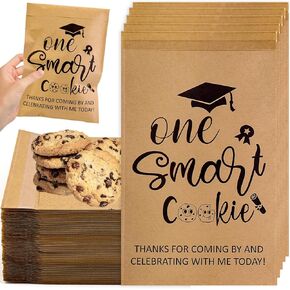110Pcs Graduation Cookie Candy Gift Bags One Smart Cookie Self-Adhesive Buffet Treat Snack Bags Oilproof Kraft Paper with 10 Pcs Stickers for 2025 Graduation Party Favors Supplies