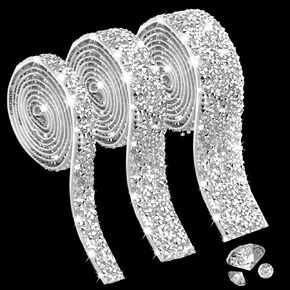 3 Rolls Rhinestone Ribbons, Self-Adhesive Bling Rhinestone Strips Sliver Glitter Crystal Rhinestone Tape for Crafts DIY Decor