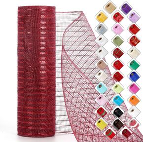 Mesh Ribbon for Wreaths 10 Inch x 30 Foot Wreath Mesh Rolls with Shiny Metallic Foil for Easter Christmas Party Wedding Home Decor DIY Craft Projects and Gift Wrapping (Orange)