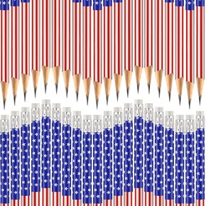 420 American Flag Pencil Bulk American Independence DayWood Pencils with Erasers Cute Pencils Bulk for Fourth of July Day Party Supplies and Wedding Shower Games Elements (American Independence Day)
