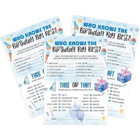 UHADRE Who Knows The Birthday Boy Best Game-Set of 30, Blue Birthday Party Cards, How Well Do You Know The Birthday Boy, Boy Birthday Party Game, Birthday Questionnaire, Birthday Party Ideas-WKBB01
