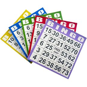 Bingo Paper Game Cards - 500 Sheets (100 Books of 5 Colors) - 4"x4" Disposable Cards- Ideal for Seniors, Family Game Night, Large Groups,Classroom Activities