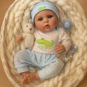 SCOM Lifelike Reborn Baby Dolls - 22 inch Realistic Baby Toddler Dolls Soft Cloth Body Vinyl Limbs, with Clothes and Doll Accessories Gifts for Kids Age 3+ (Blue&Blanket)