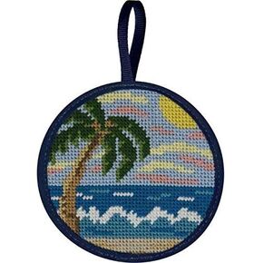 Alice Peterson Stitch-ups Tropical Beach Needlepoint Kit, 4" Round Ornament, Navy, Adult, Cross Stitch