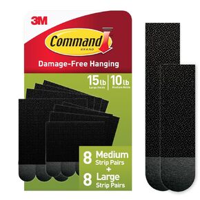 Command Medium and Large Picture Hanging Strips, Damage Free Hanging Picture Hangers, No Tools Wall Hanging Strips for Living Spaces, Black, 8 Medium Pairs and 8 Large Pairs