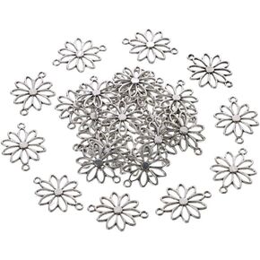 60Pcs Flower Connector Charms, Sliver Alloy Daisy Flower Double Loop Pendants Alloy Links Connectors for Jewelry Making