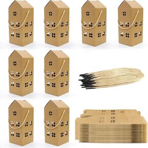 Faylapa 30Pcs Brown Party Treat Boxes, 3x3x7 inches Kraft Paper DIY Party Favor Boxes Candy Boxes House Shaped Foldable for Wedding Bridal Shower Birthday Party