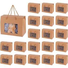 BENECREAT 20 Packs Kraft Paper Box with Handles, 7.8x6.3x4.3inch Brown Gift Boxes with Clear Window for Packaging, Retail, Party, Gifts, Wedding, Business