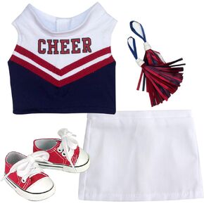Sophia's Complete 4 Piece Cheerleading Uniform with Cheer Top and Skirt, Pom Poms and Tennis Shoes for 18" Dolls, White/Red