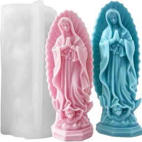 Virgin Mary Silicone Candle Molds, Religious Virgin Mary Sculpture Mold for Resin Pendant Plaster Concrete Carving Making Aromatherapy Christmas Home Decorating (4.2in)