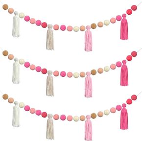 3Pcs Pastel Pom Pom Garland Back to School Colorful Hanging Tassel Felt Ball Banner Teacher Classroom Decor for Kids Elementary Nursery Baby Shower Party Decorations Wall Door Photography Prop