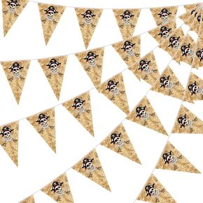 49 ft Pirate Party Decorations Pirate Adventure Birthday Pennant Banner Pre-strung Skull & Bones Hanging Flags Kids, Boys & Girls Treasure Hunt Party Decor for Indoor Outdoor Use