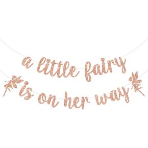 A Little Fairy is on Her Way Banner, Fairy Baby Shower Banner, Welcome Baby Girl Party Decor, Floral Fairy Baby Shower Birthday Party Decorations, Rose Gold Glitter
