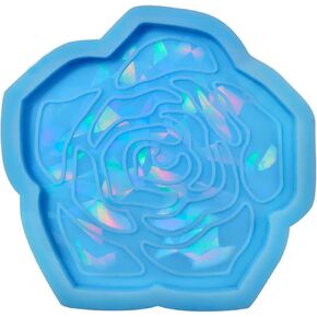 Holographic Coaster Mold for Resin Casting Silicone Resin Coaster Mold Rose Epoxy Resin Mold for Resin Artwork, Blue
